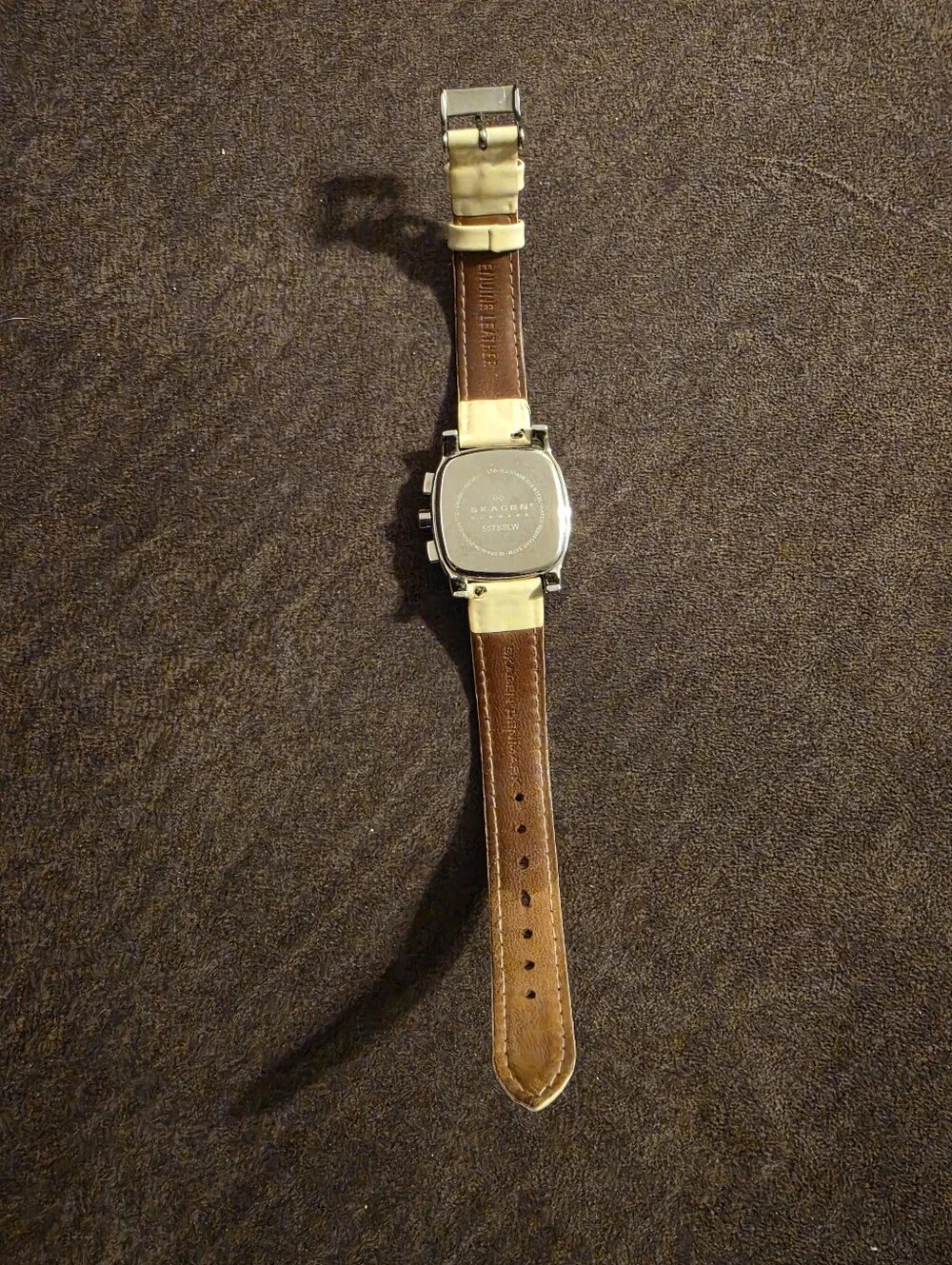 Skagen Cream Leather-Strap Square Chronograph Watch